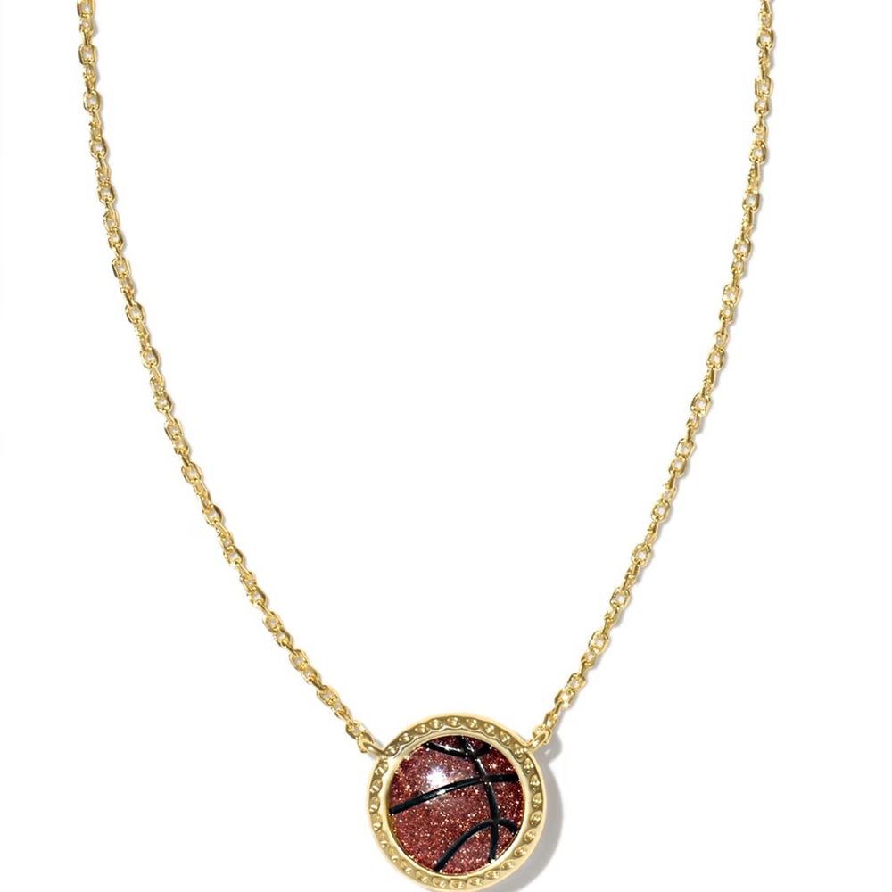 Kendra Scott Gold Necklace with Sparkling Brown Basketball Pendant